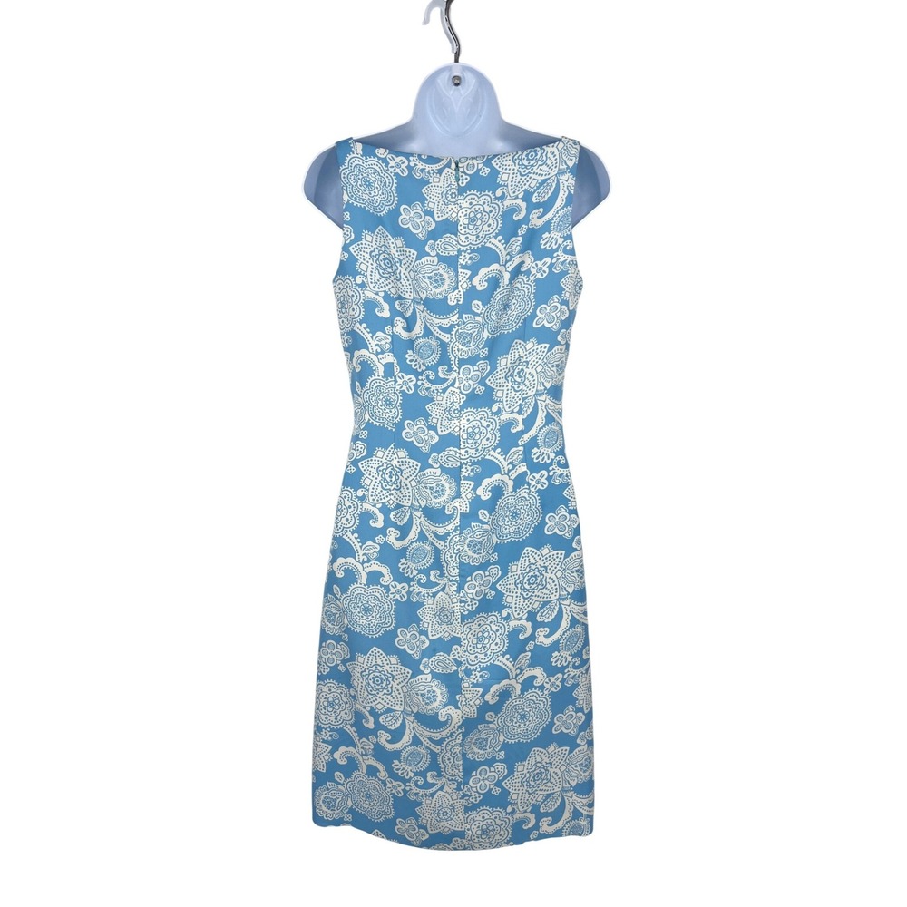 Vintage 90s Ann Taylor Blue White Silk Paisley Floral Sheath Dress Size 2 - Picture 3 of 9